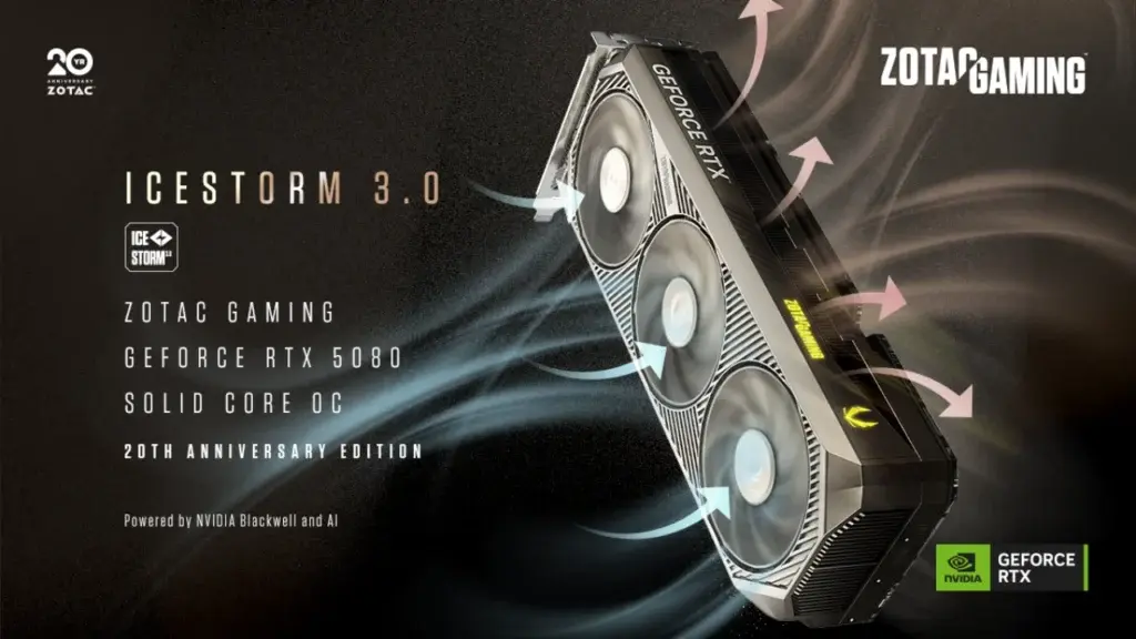 Zotac RTX 5080 SOLID CORE OC 20th Anniversary Edition graphics card