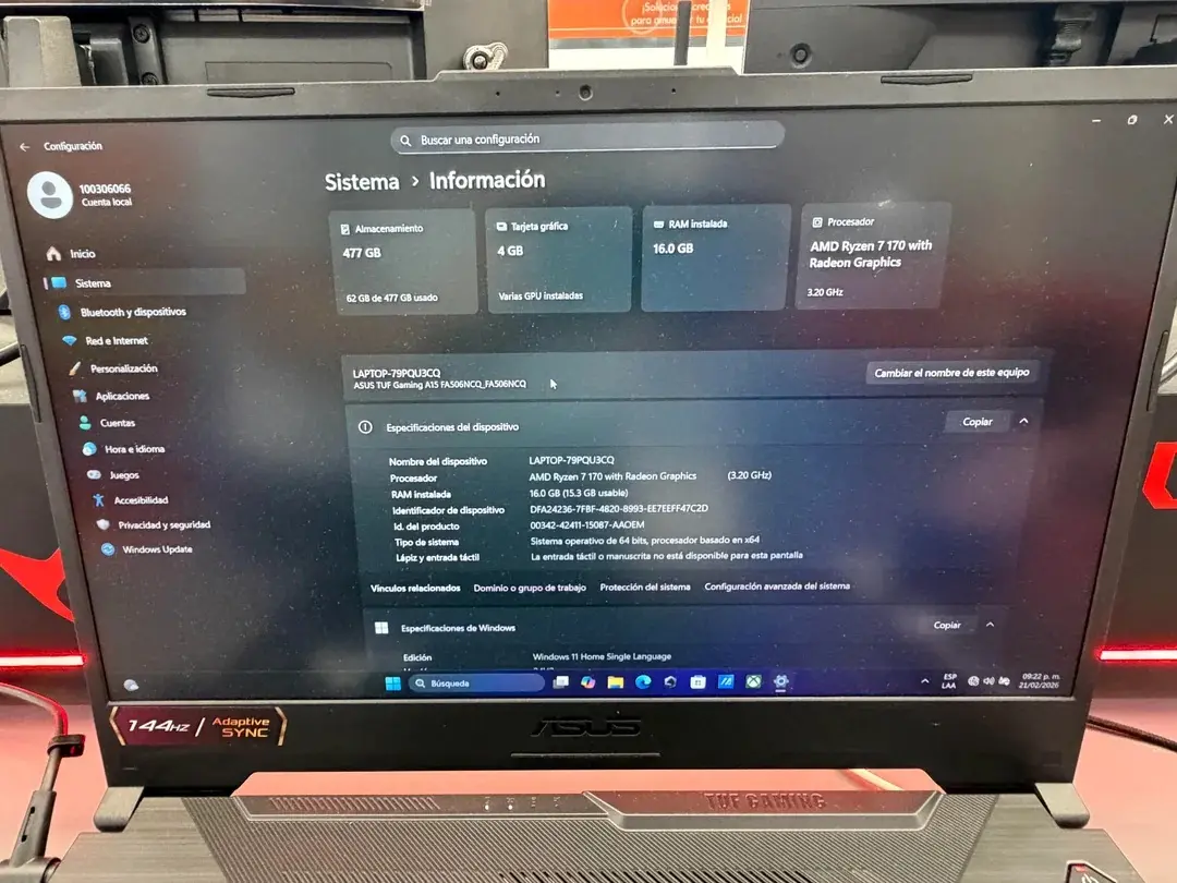 ASUS TUF Gaming A15 laptop with RTX 3050