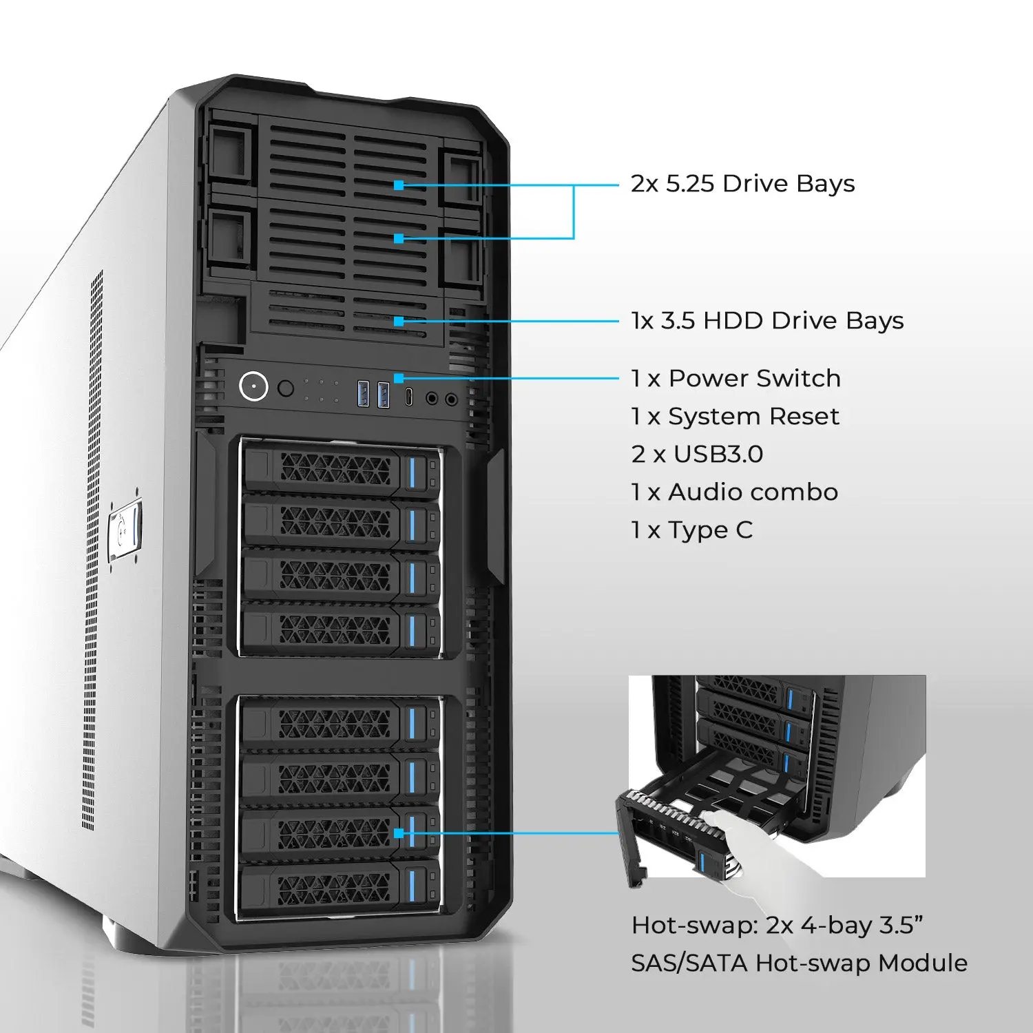AZZA TRAIL AI workstation chassis front view