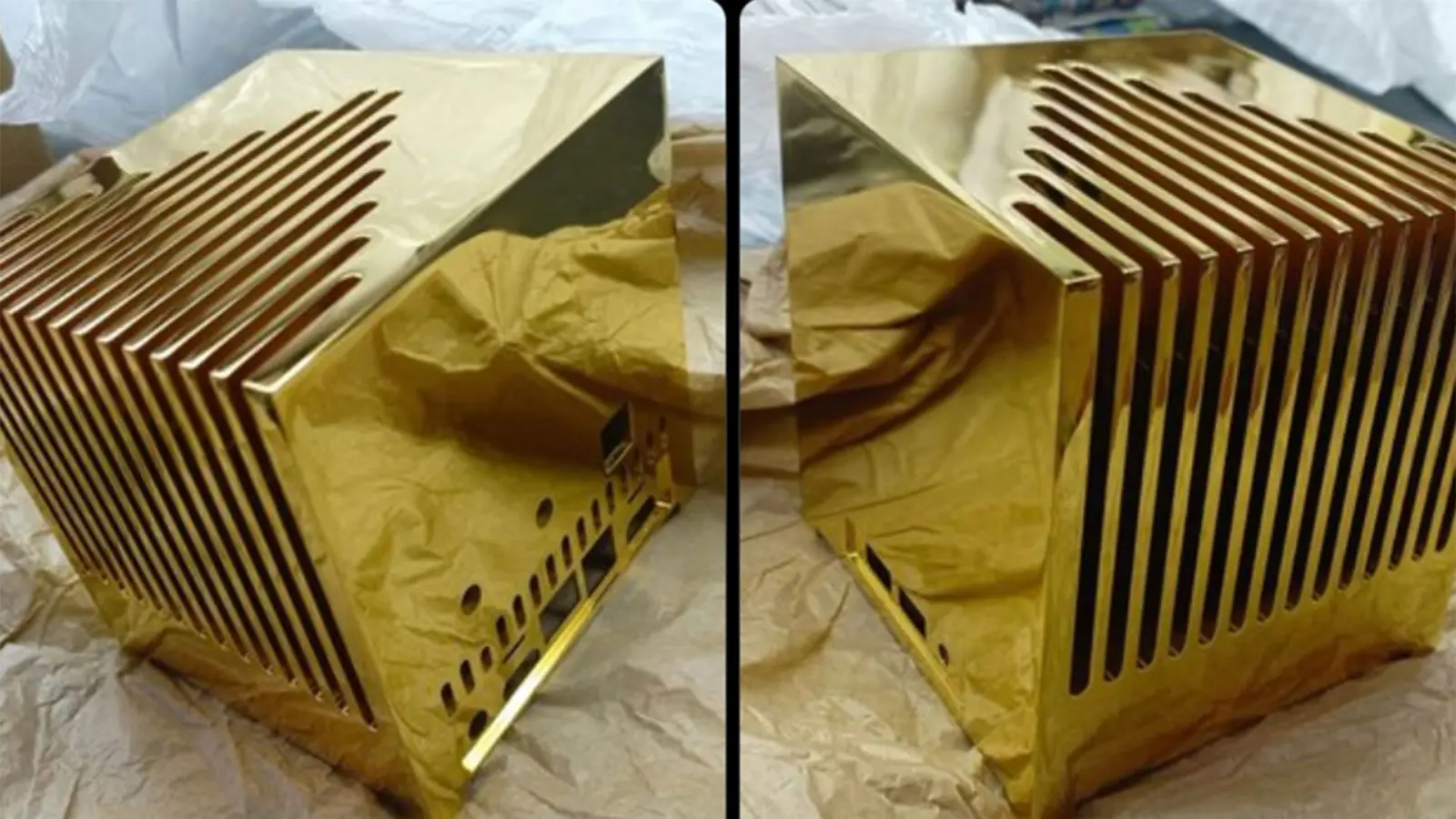 Kubb Fanless mini PC in solid gold chassis