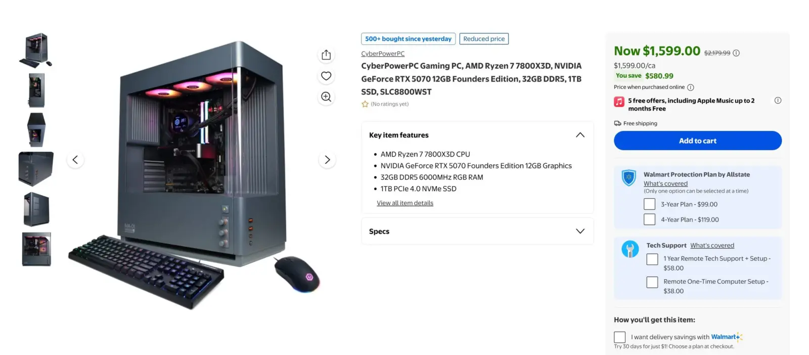 CyberPowerPC pre-built gaming desktop with Ryzen 7 7800X3D and RTX 5070