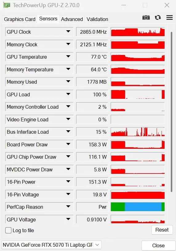 Gaming laptop with RTX 5070 Ti graphics card