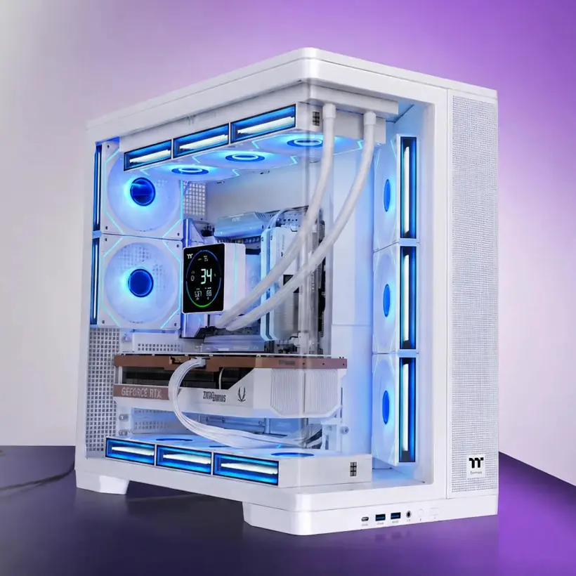 Thermaltake Arcus 380 TG ARGB case side view showing curved glass window