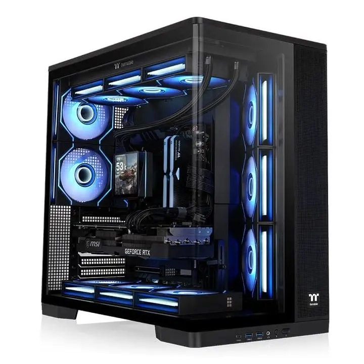 Thermaltake Arcus 380 TG ARGB case side view showing curved glass window