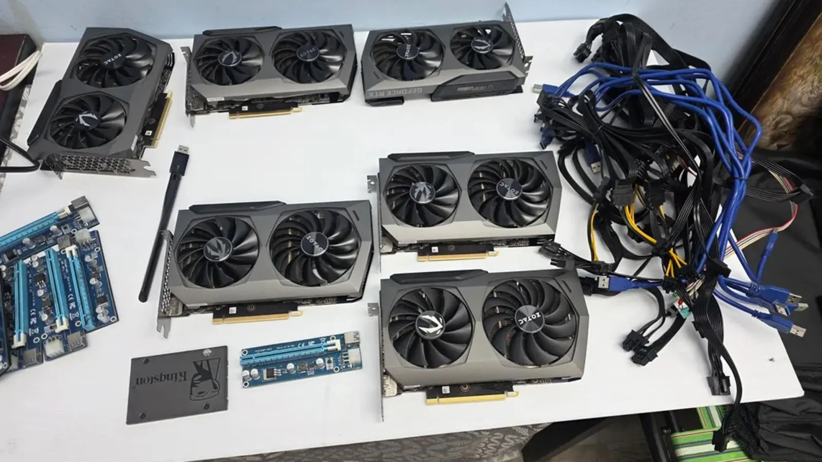 Zotac RTX 3070 graphics cards in a mining rig