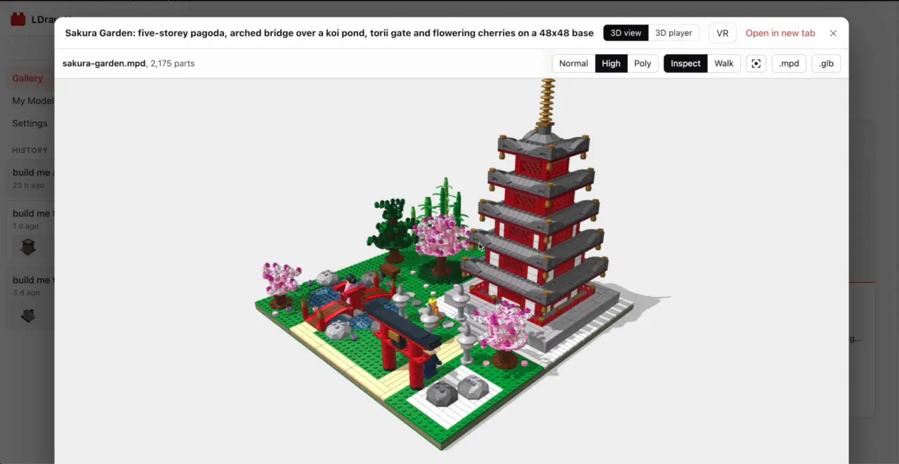 LDraw Nova interface showing AI-generated LEGO design