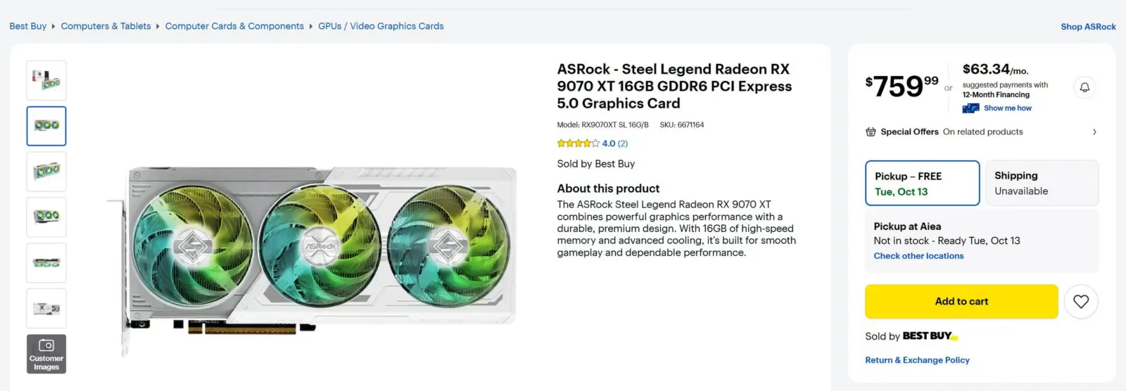 ASRock Radeon RX 9070 XT Steel Legend graphics card