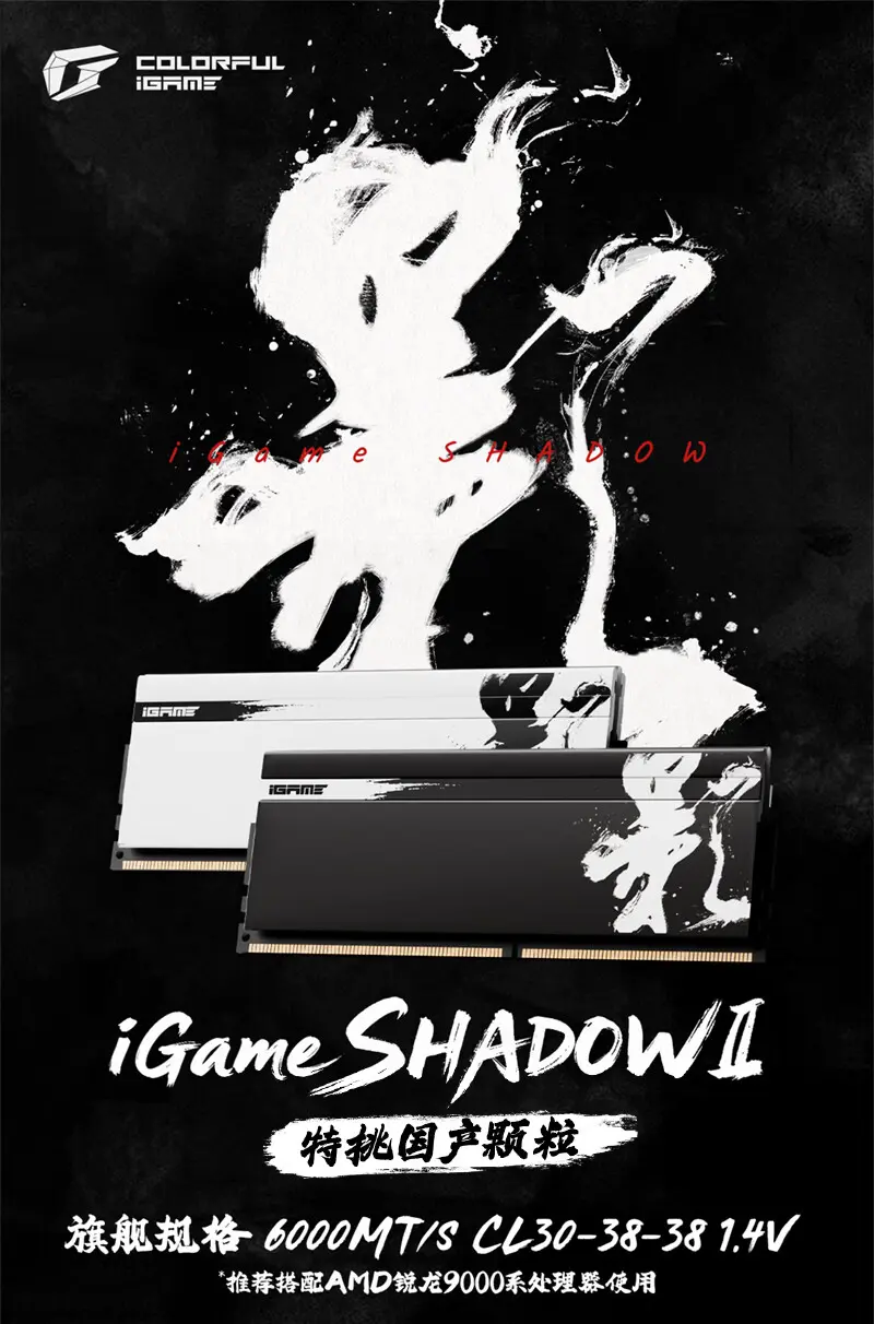Colorful iGame Shadow II Series DDR5 memory kit with Chinese ink style design and RGB lighting