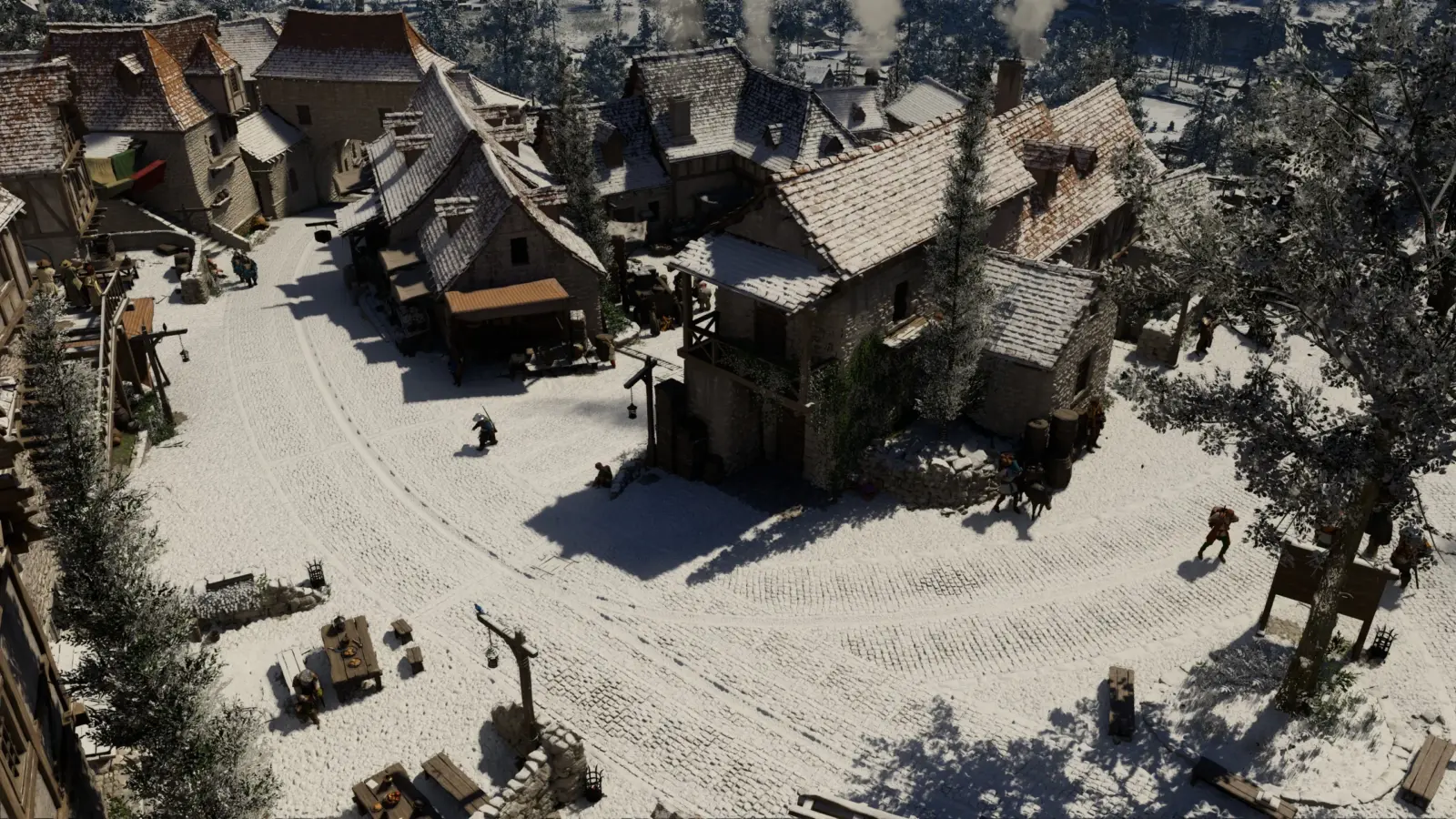 Crimson Desert Pywel town environment with seasonal weather effects