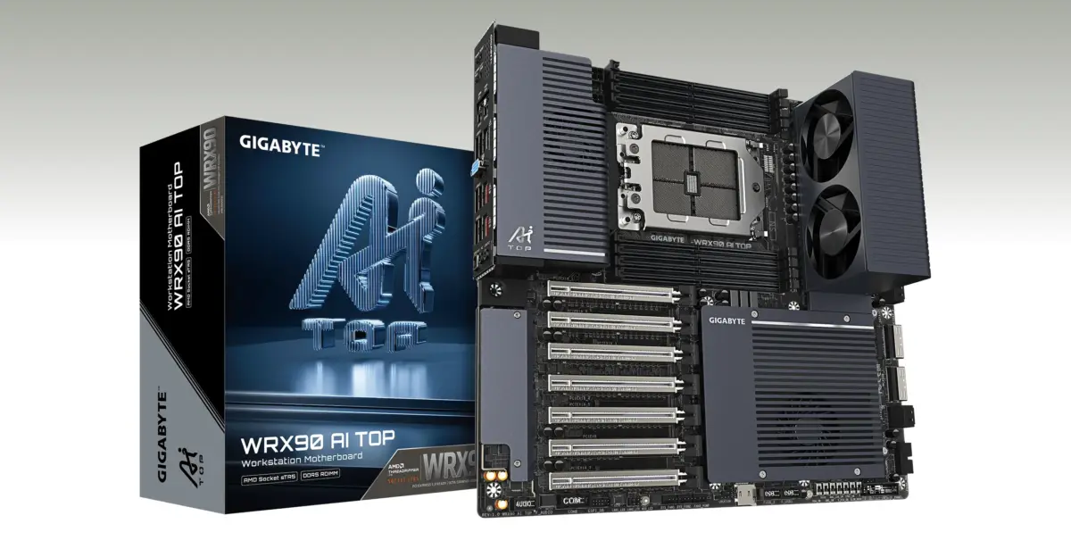 GIGABYTE WRTX90 AI TOP motherboard features active dual-fan memory cooler to cut temps by 43C