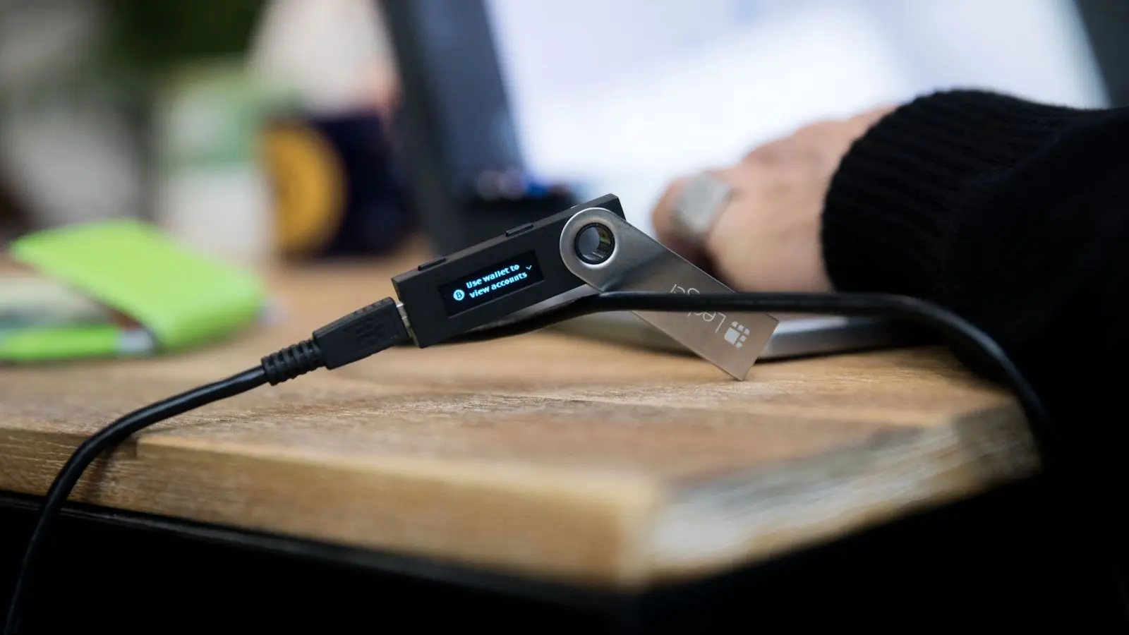 Close up of hardware wallet display