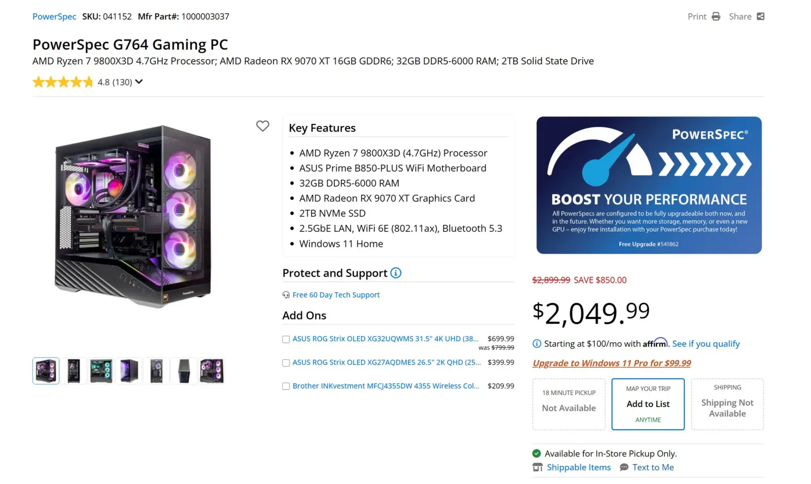 Micro Center PowerSpec G764 Gaming PC